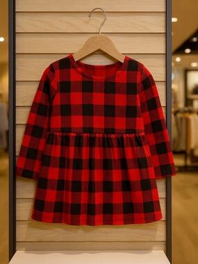 wonder nation Red and Black Buffalo Plaid Long Sleeve Casual Dress
